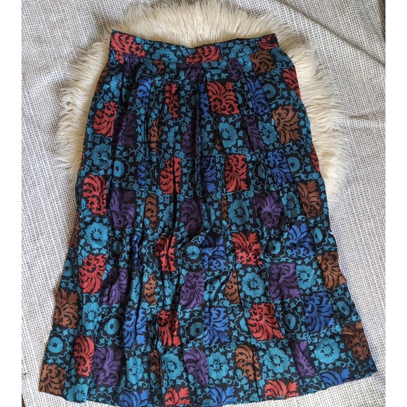 Vintage INTENTIONS Women's 8 Floral Midi Pleated Skirt 28" Dark Floral Print - Picture 9 of 13